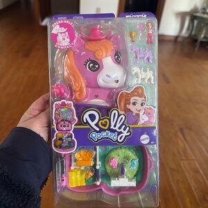 Mattel Polly Pocket Pony Rodeo Playset Horse Stable Jump Fence Pink Purple